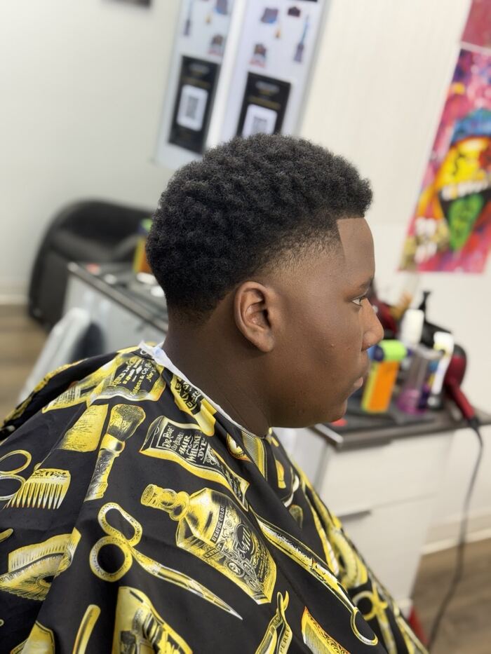 Drop fade with sponge twists and a sharp line-up, Royal Palm Beach FL barber